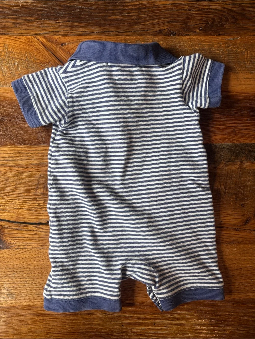 Pottery Barn Kids Striped Baby Polo Romper in Navy and White 0-3 month